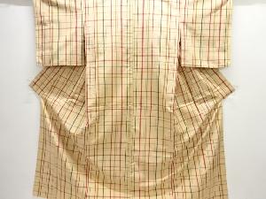 格子織り出し手織り紬単衣着物